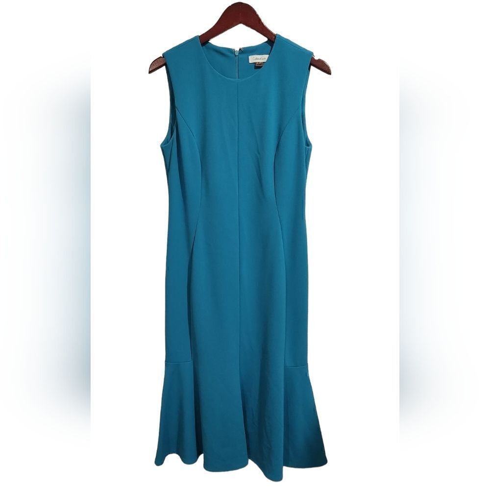 Calvin Klein Flounce Hem Dress Sleeveless Size 10 Blue - Picture 2 of 7